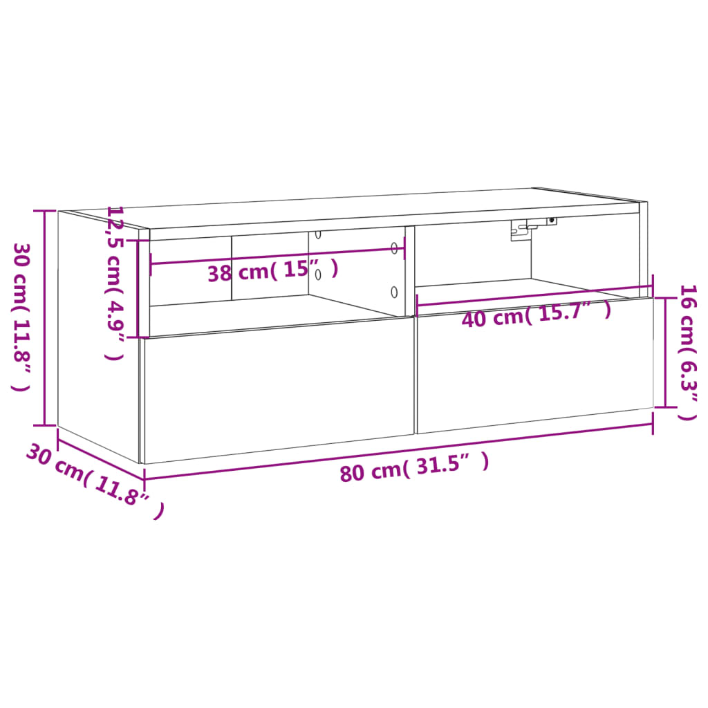 vidaXL TV Wall Cabinet Brown Oak 80x30x30 cm Engineered Wood