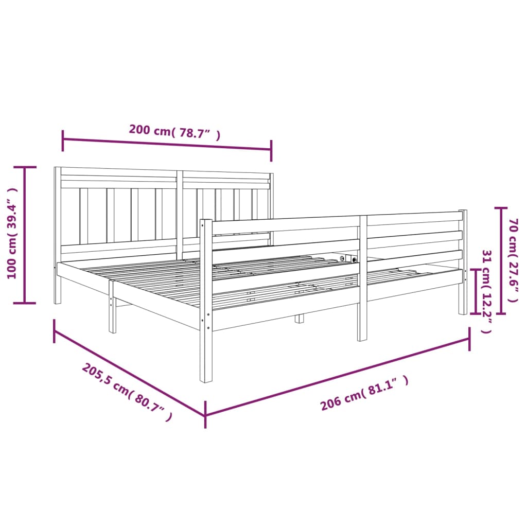 vidaXL Bed Frame without Mattress White Solid Wood 200x200 cm (810451+814115)