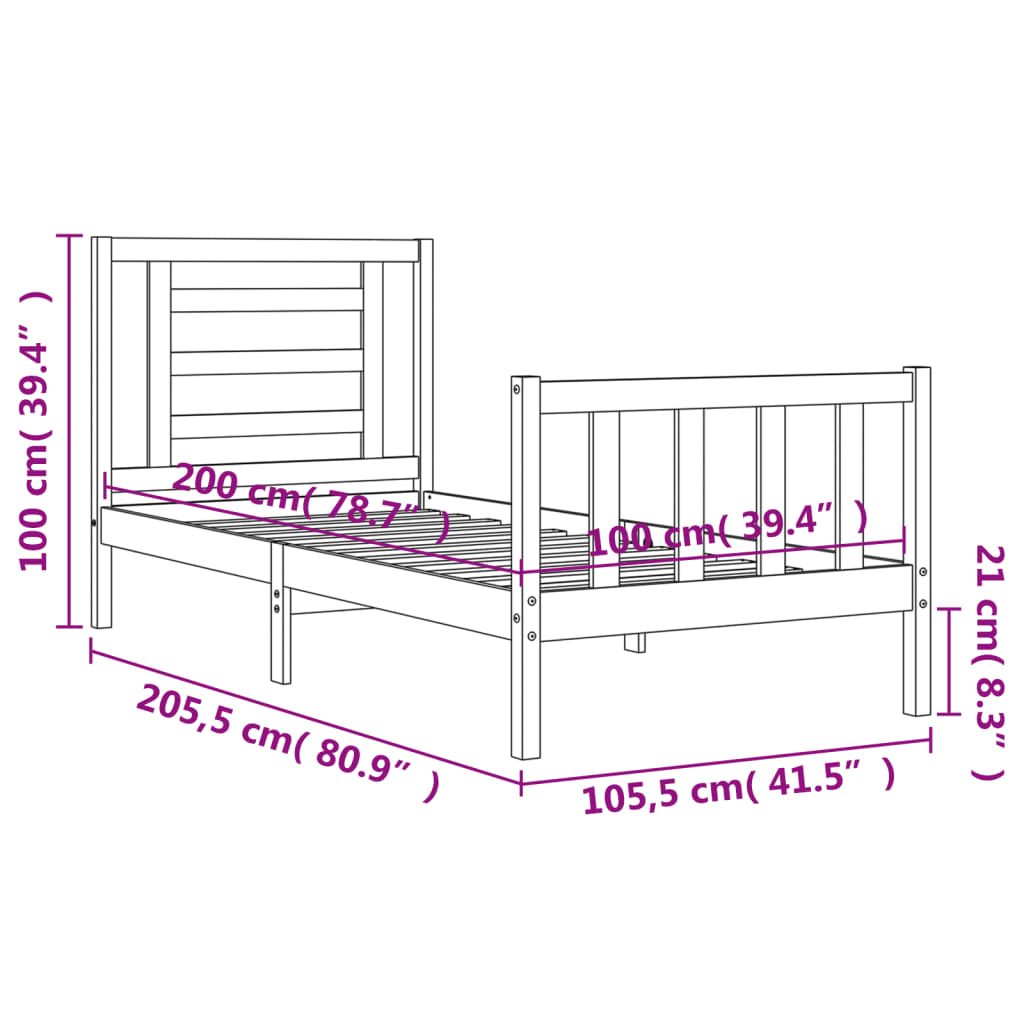 vidaXL Bed Frame without Mattress White 100x200 cm Solid Wood Pine