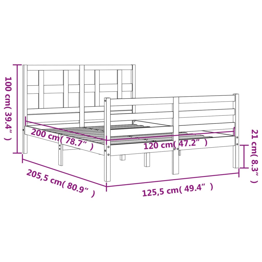 vidaXL Bed Frame without Mattress 120x200 cm Solid Wood