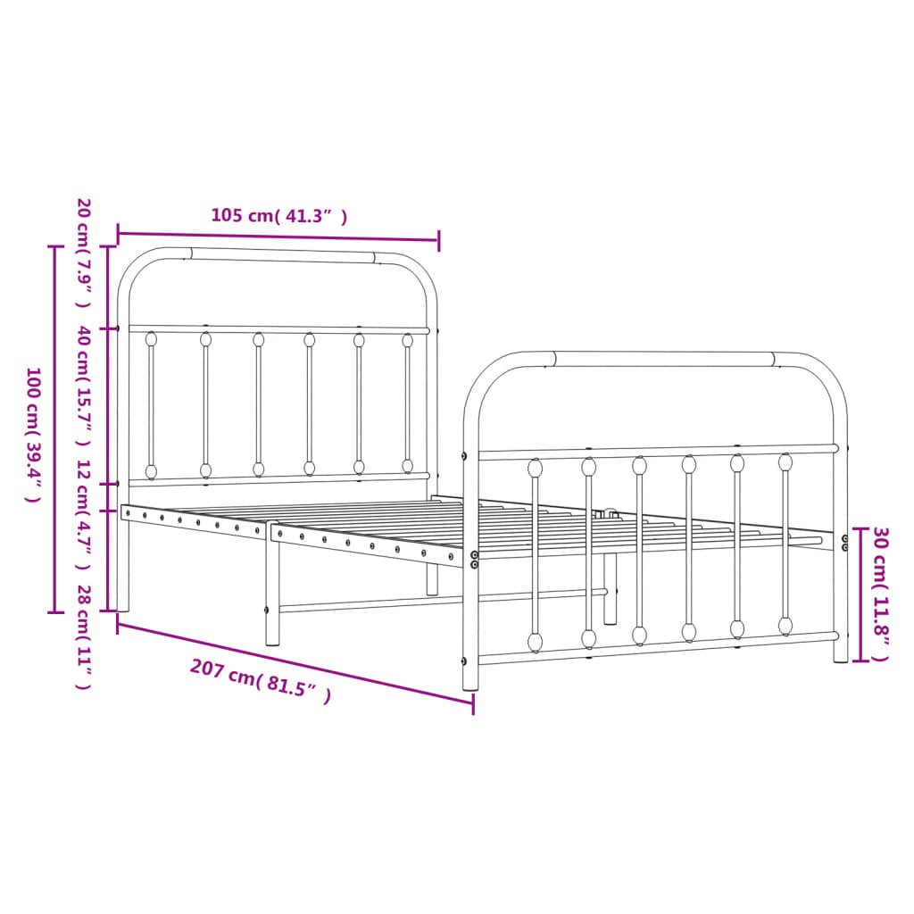 vidaXL Metal Bed Frame without Mattress with Footboard White 100x200 cm