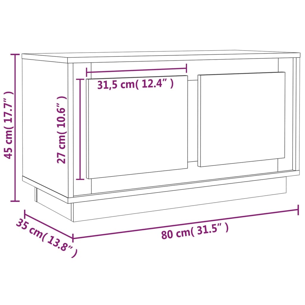 vidaXL TV Cabinet High Gloss White 80x35x45 cm Engineered Wood