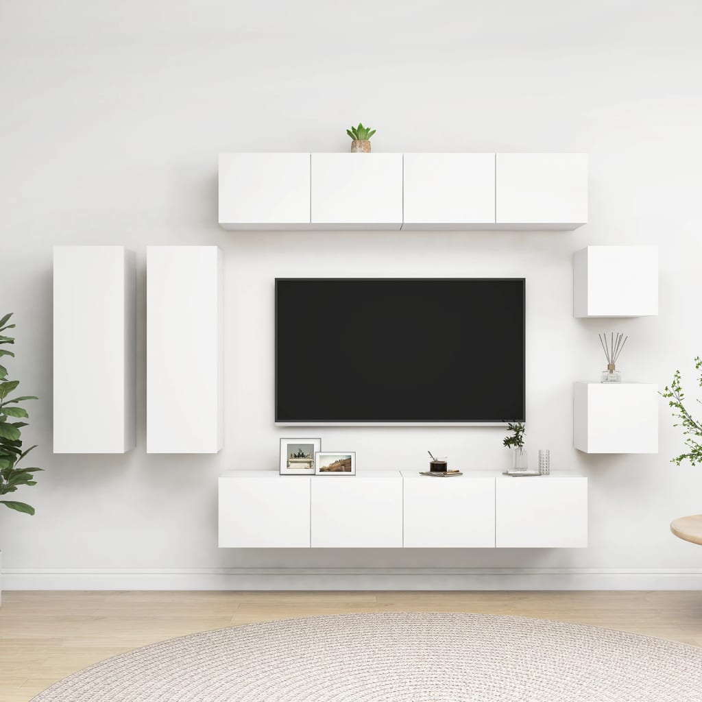 vidaXL 8 Piece TV Cabinet Set White Engineered Wood