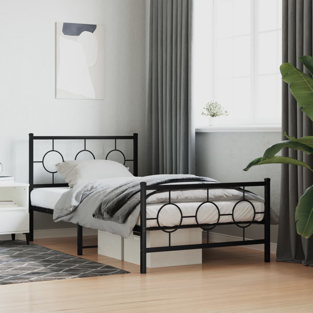 vidaXL Metal Bed Frame without Mattress with Footboard Black 100x200 cm