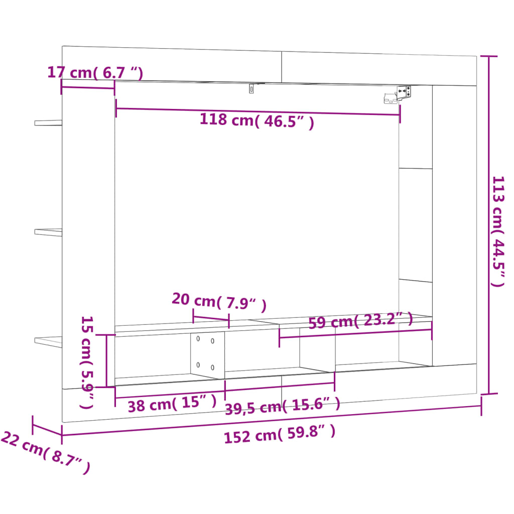 vidaXL TV Cabinet White 152x22x113 cm Engineered Wood