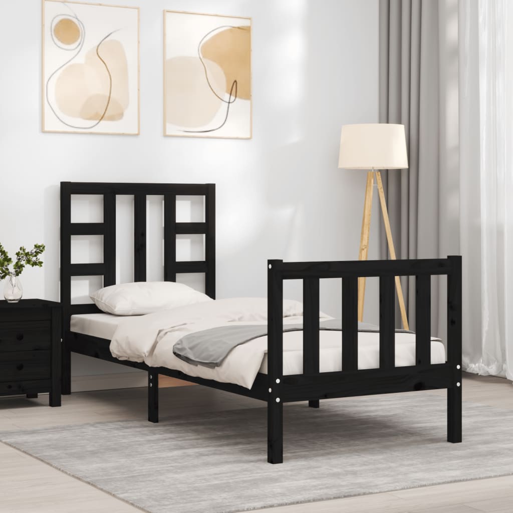 vidaXL Bed Frame without Mattress Black Small Single Solid Wood Pine