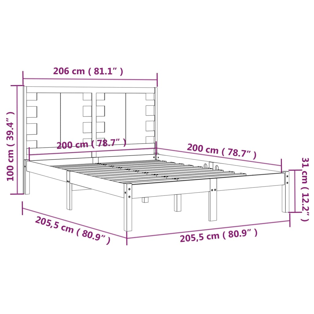 vidaXL Bed Frame without Mattress Black 200x200 cm Solid Wood Pine