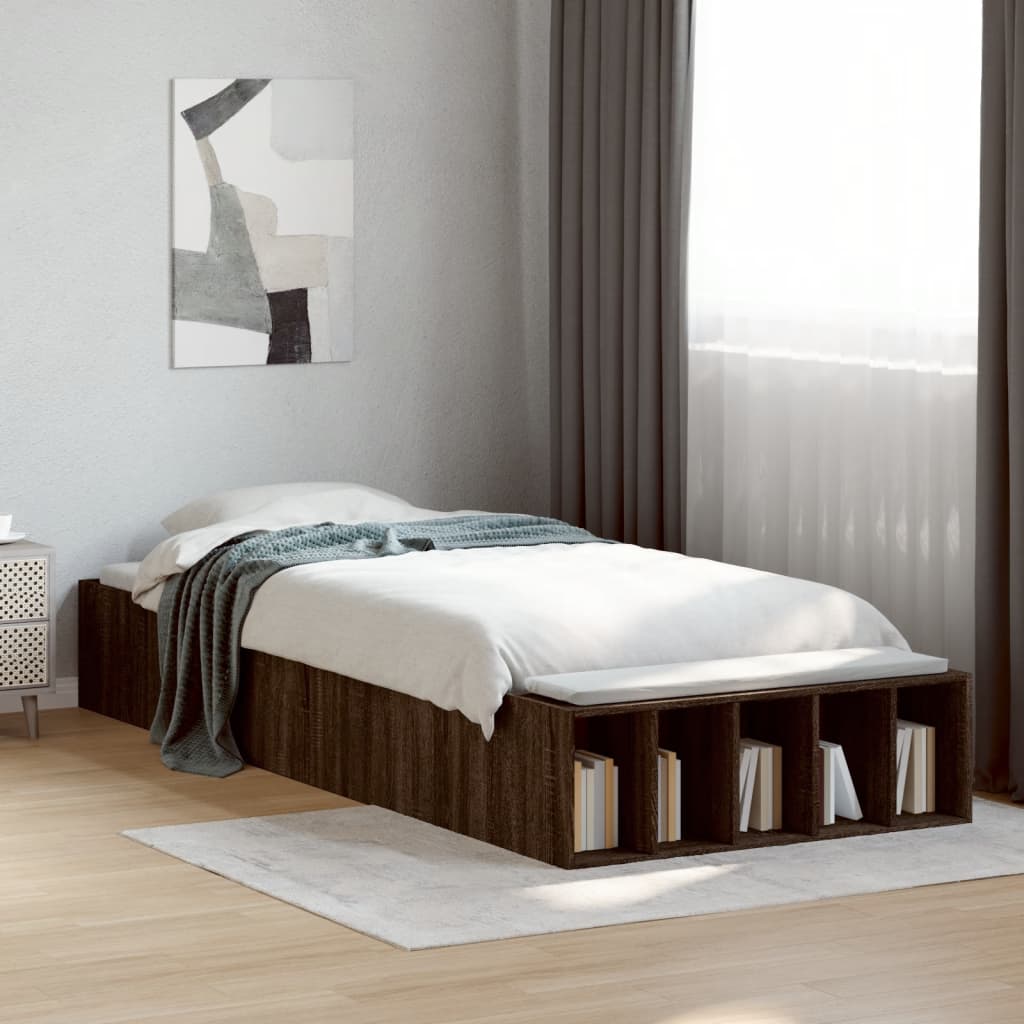 vidaXL Bed Frame Brown Oak 100x200 cm Engineered Wood