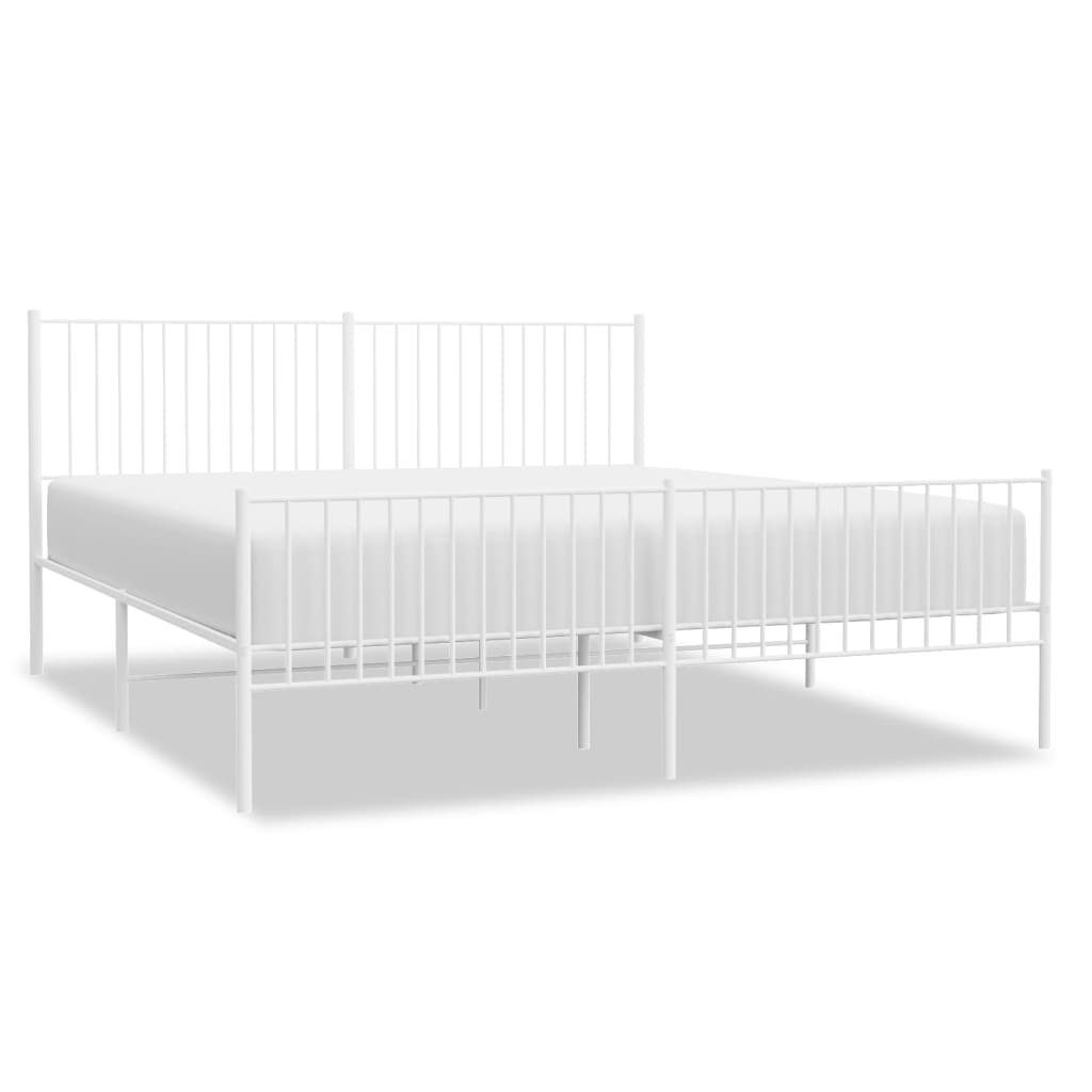 vidaXL Metal Bed Frame without Mattress with Footboard White 193x203 cm