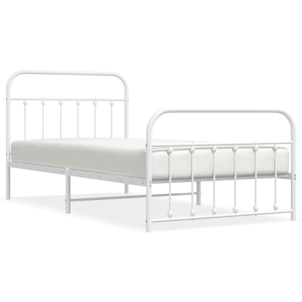 vidaXL Metal Bed Frame without Mattress with Footboard White 100x200 cm