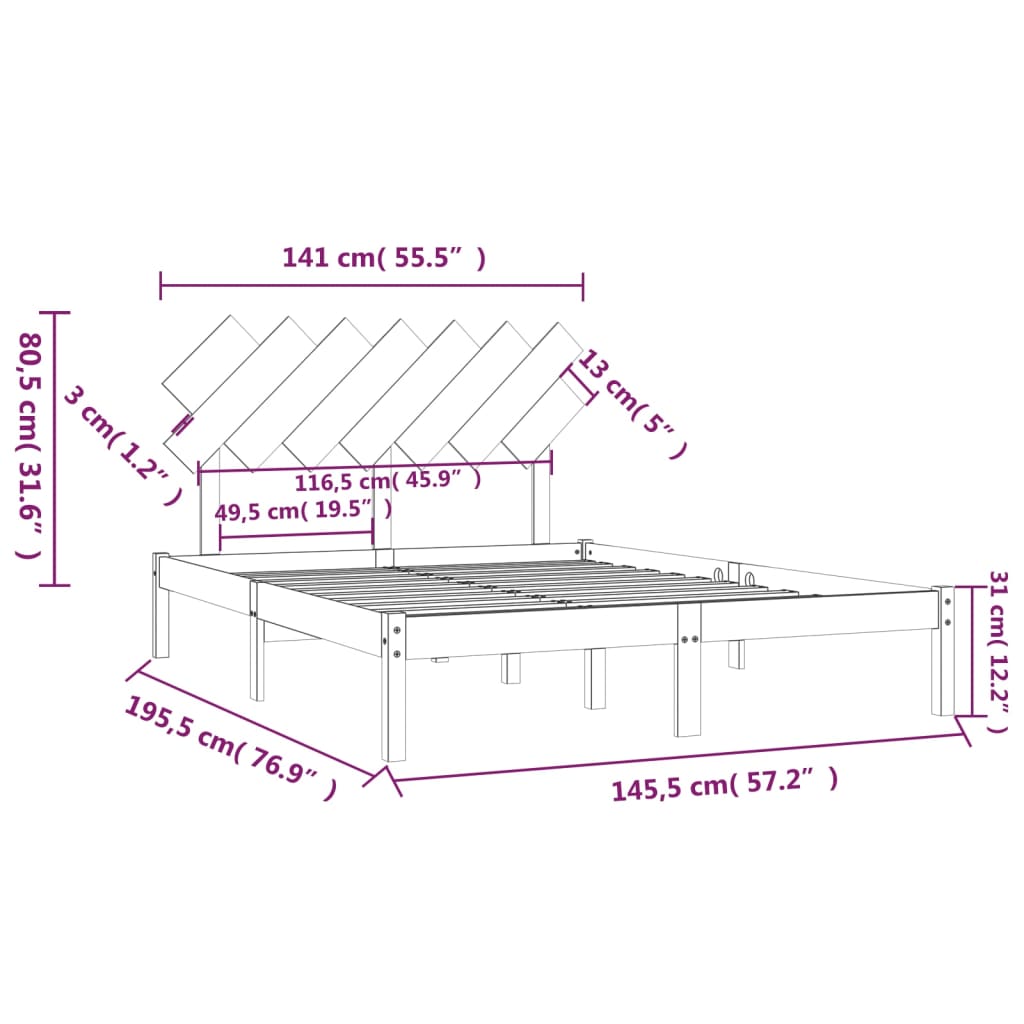 vidaXL Bed Frame without Mattress Black 140x190 cm Solid Wood