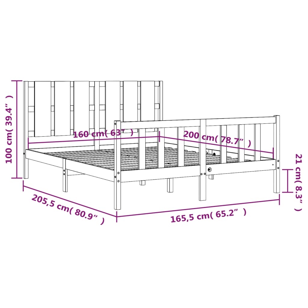 vidaXL Bed Frame without Mattress 160x200 cm Solid Wood Pine