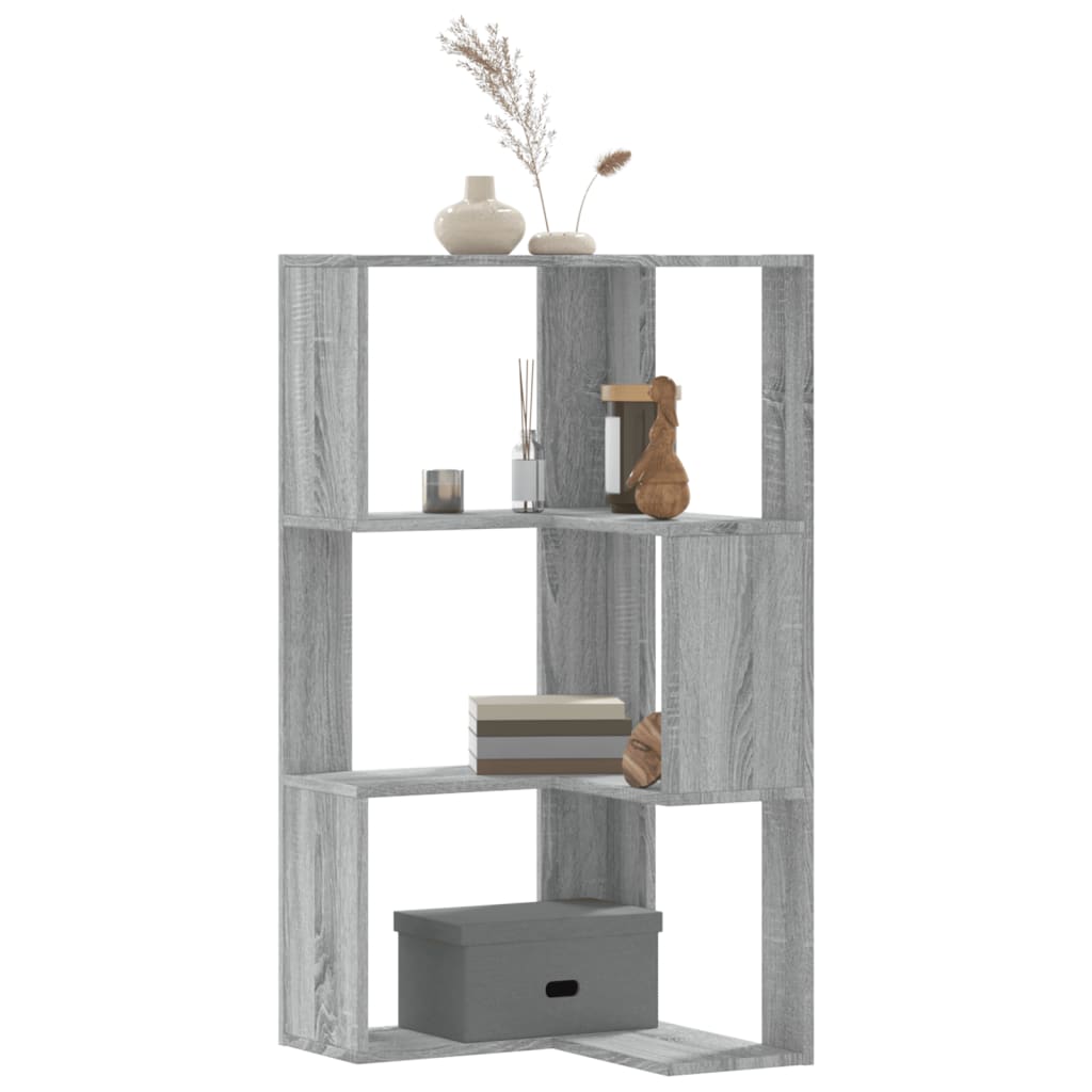 vidaXL Corner Bookcase 3-Tier Grey Sonoma 50x50x102 cm Engineered Wood