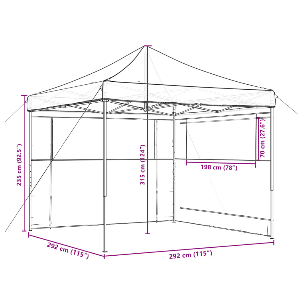 vidaXL Foldable Party Tent Pop-Up with 2 Sidewalls Black