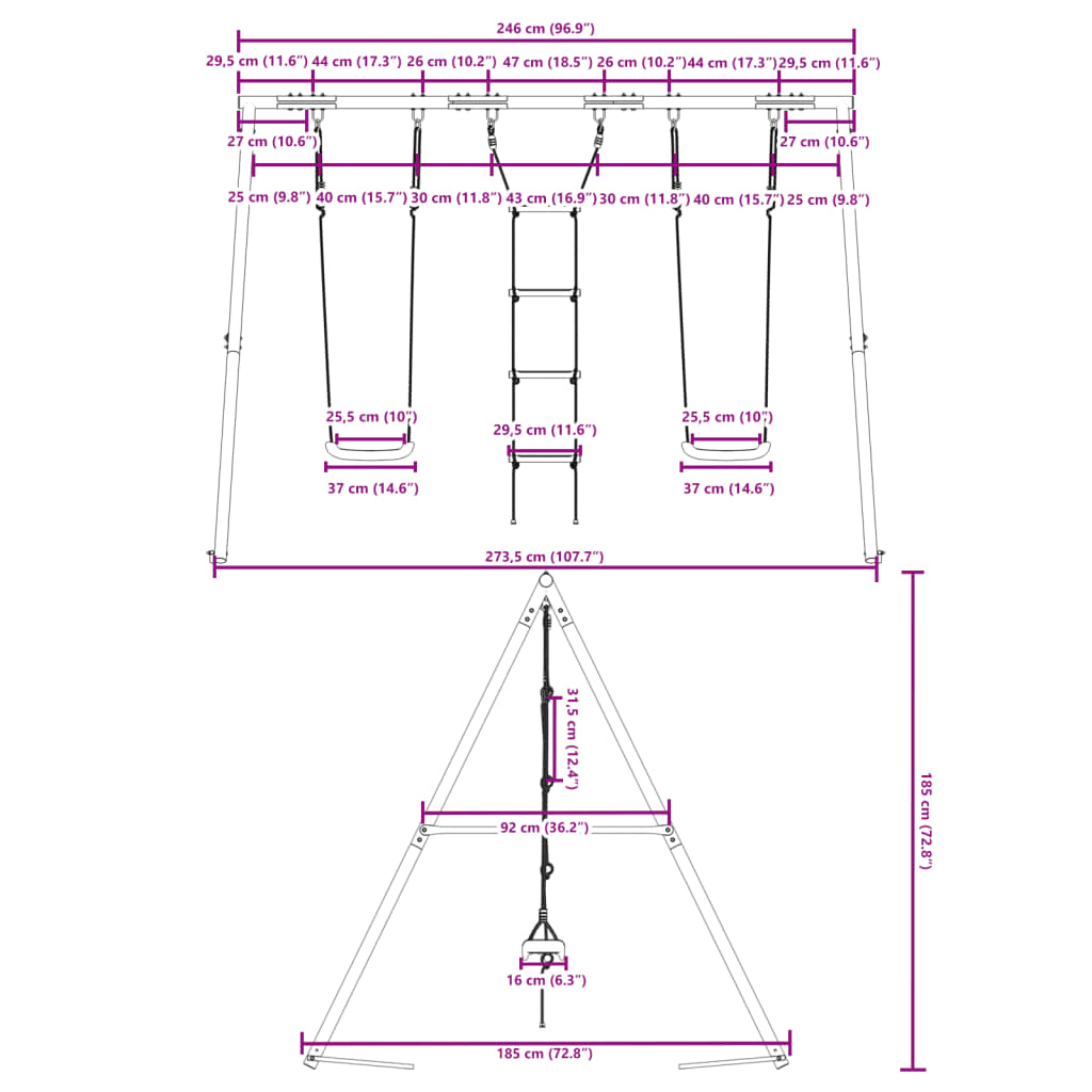 vidaXL Outdoor Swing Set with Swings and Ladder