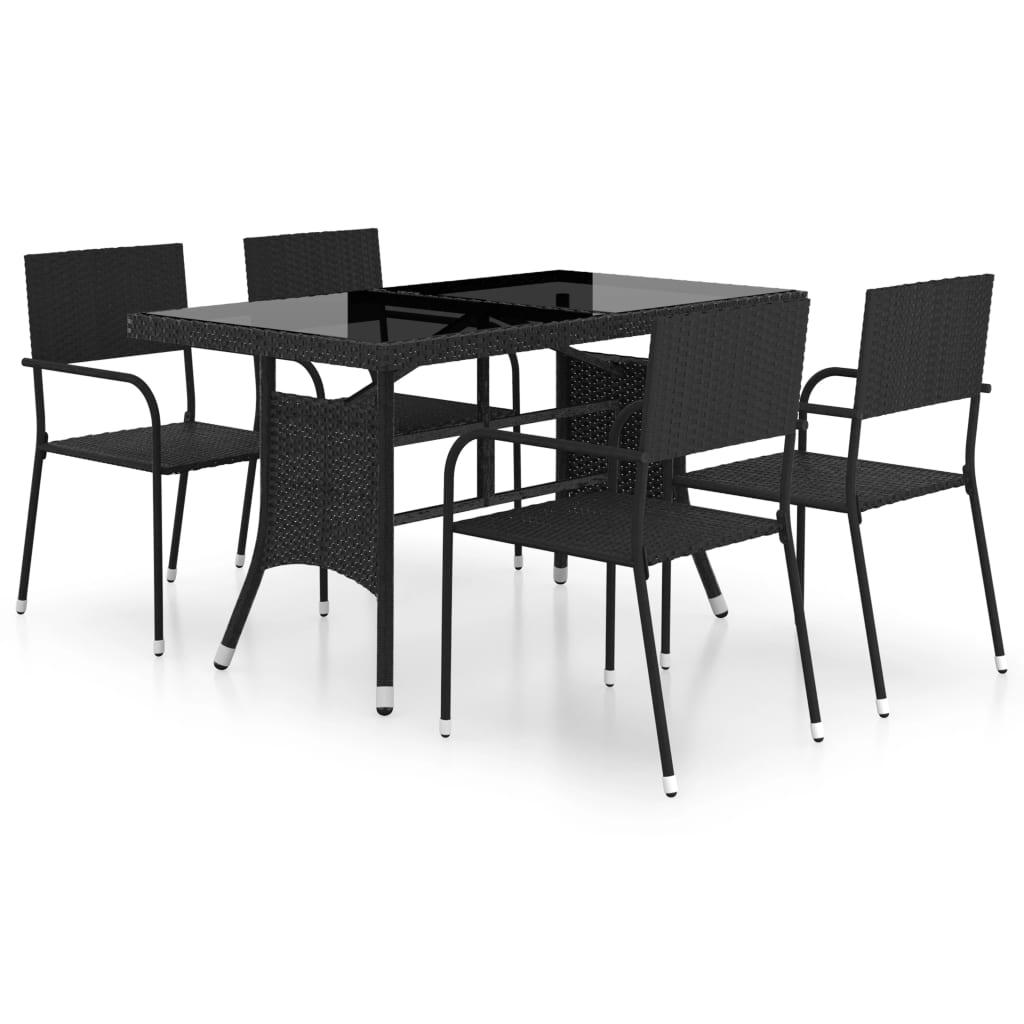 vidaXL 5 Piece Garden Dining Set Poly Rattan Black