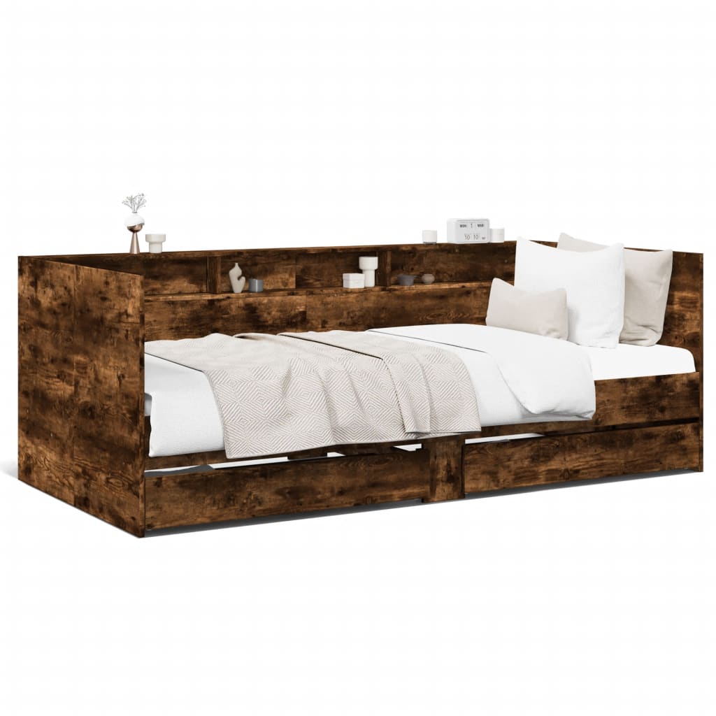 vidaXL Daybed with Drawers Smoked Oak 90x190 cm Engineered Wood