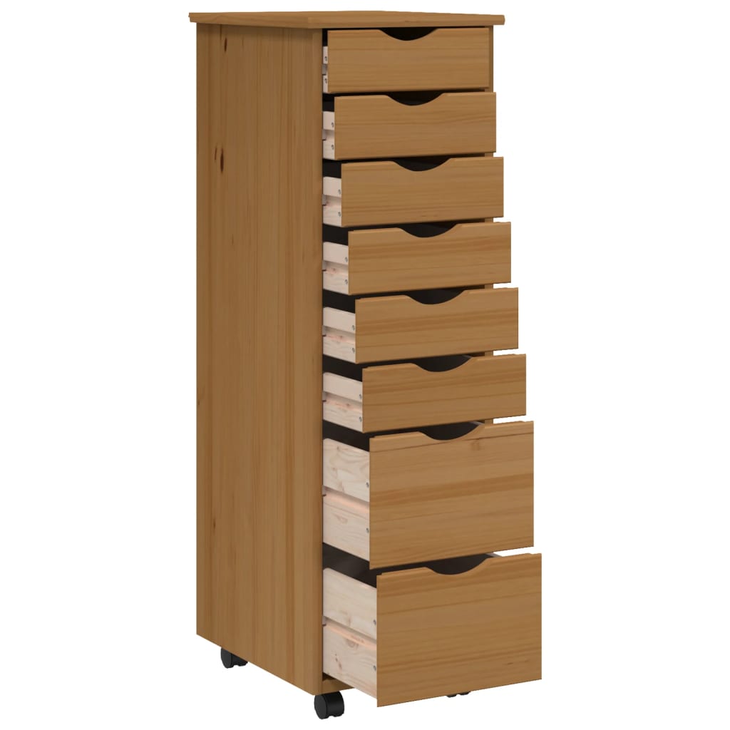 vidaXL Rolling Cabinet with Drawers MOSS Honey Brown Solid Wood Pine