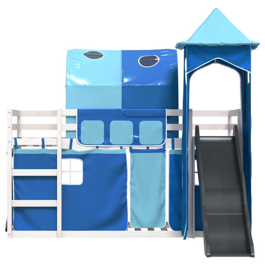 vidaXL Bunk Bed without Mattress with Slide and Curtains Blue 80x200 cm