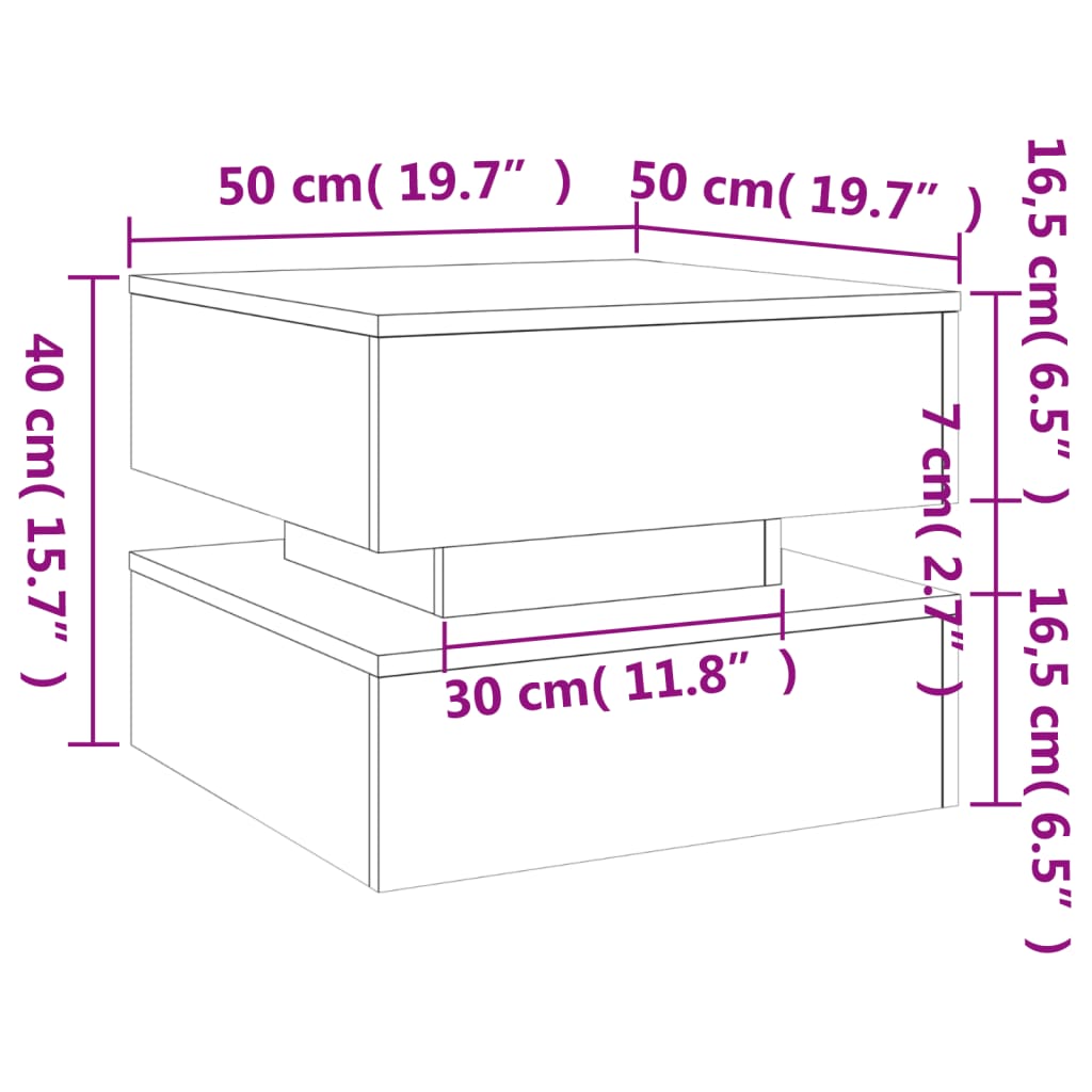 vidaXL Coffee Table with LED Lights Sonoma Oak 50x50x40 cm