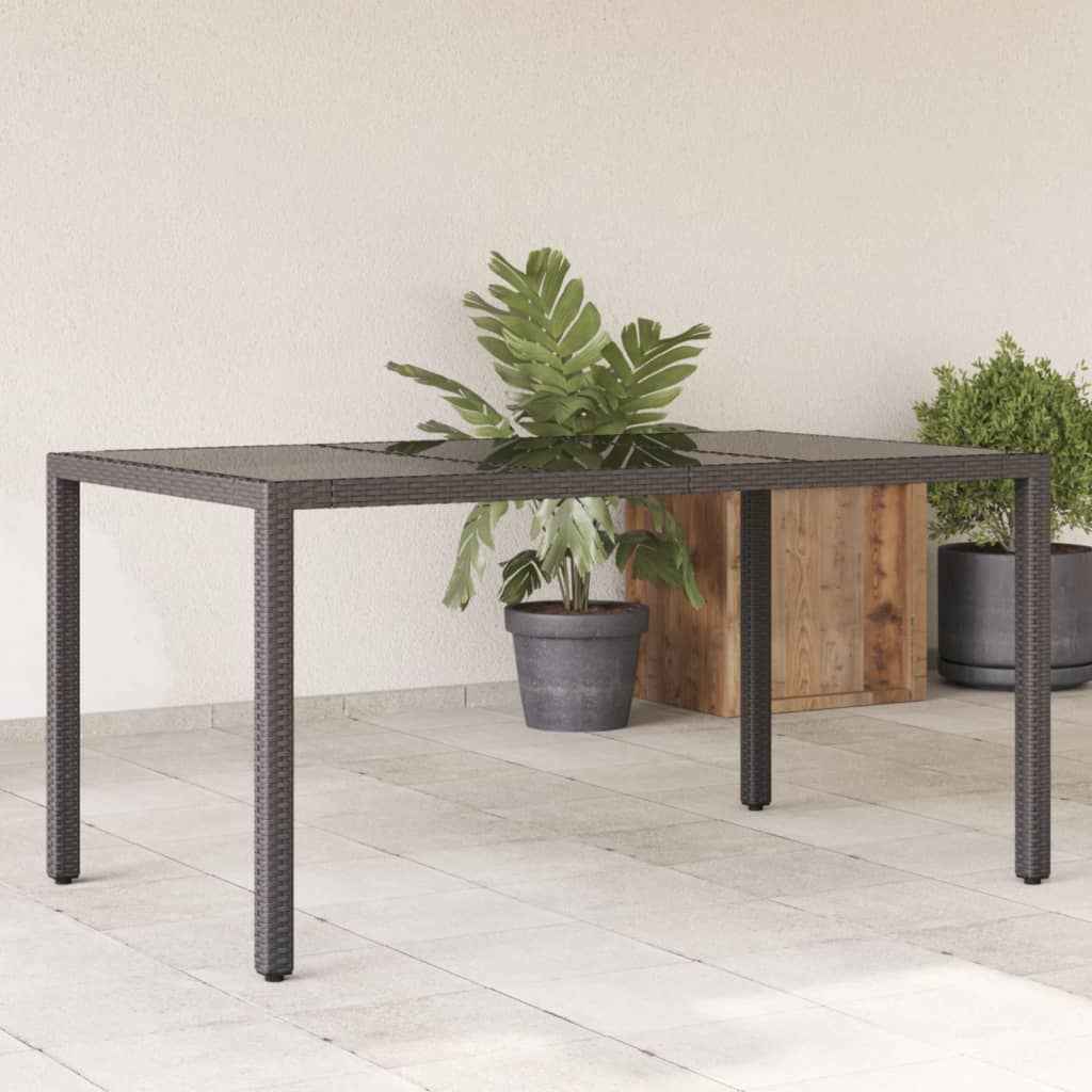 vidaXL Garden Table with Glass Top Black 150x90x75 cm Poly Rattan