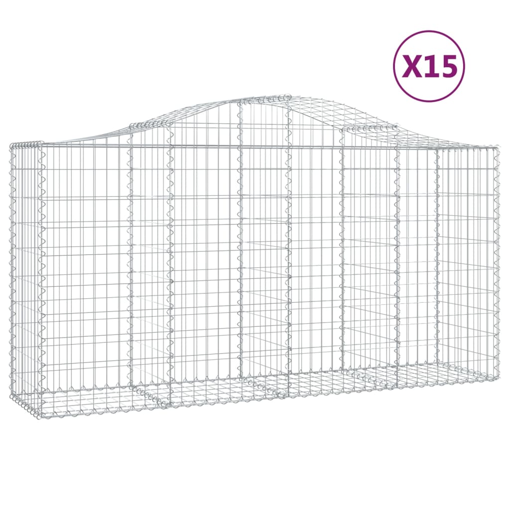 vidaXL Arched Gabion Baskets 15 pcs 200x50x100/120 cm Galvanised Iron