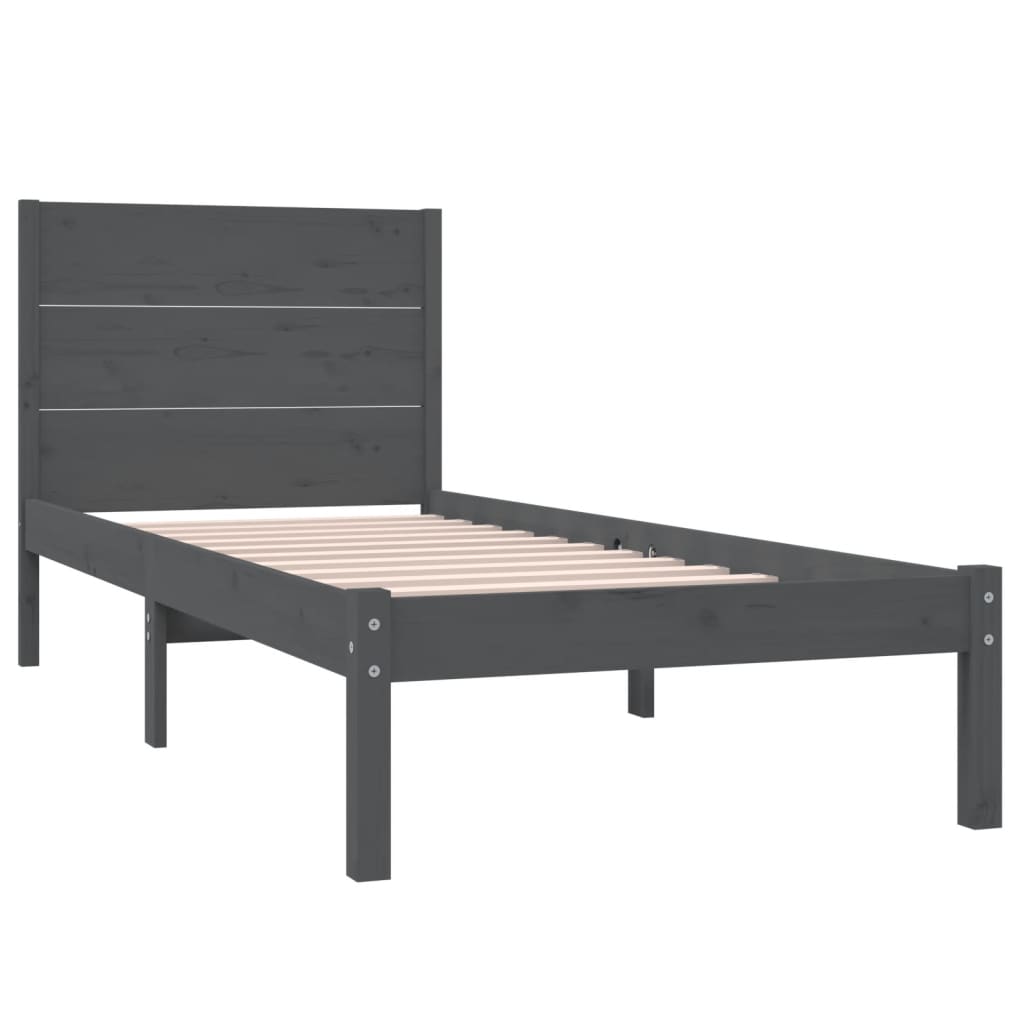 vidaXL Bed Frame without Mattress Grey 90x200 cm Solid Wood Pine