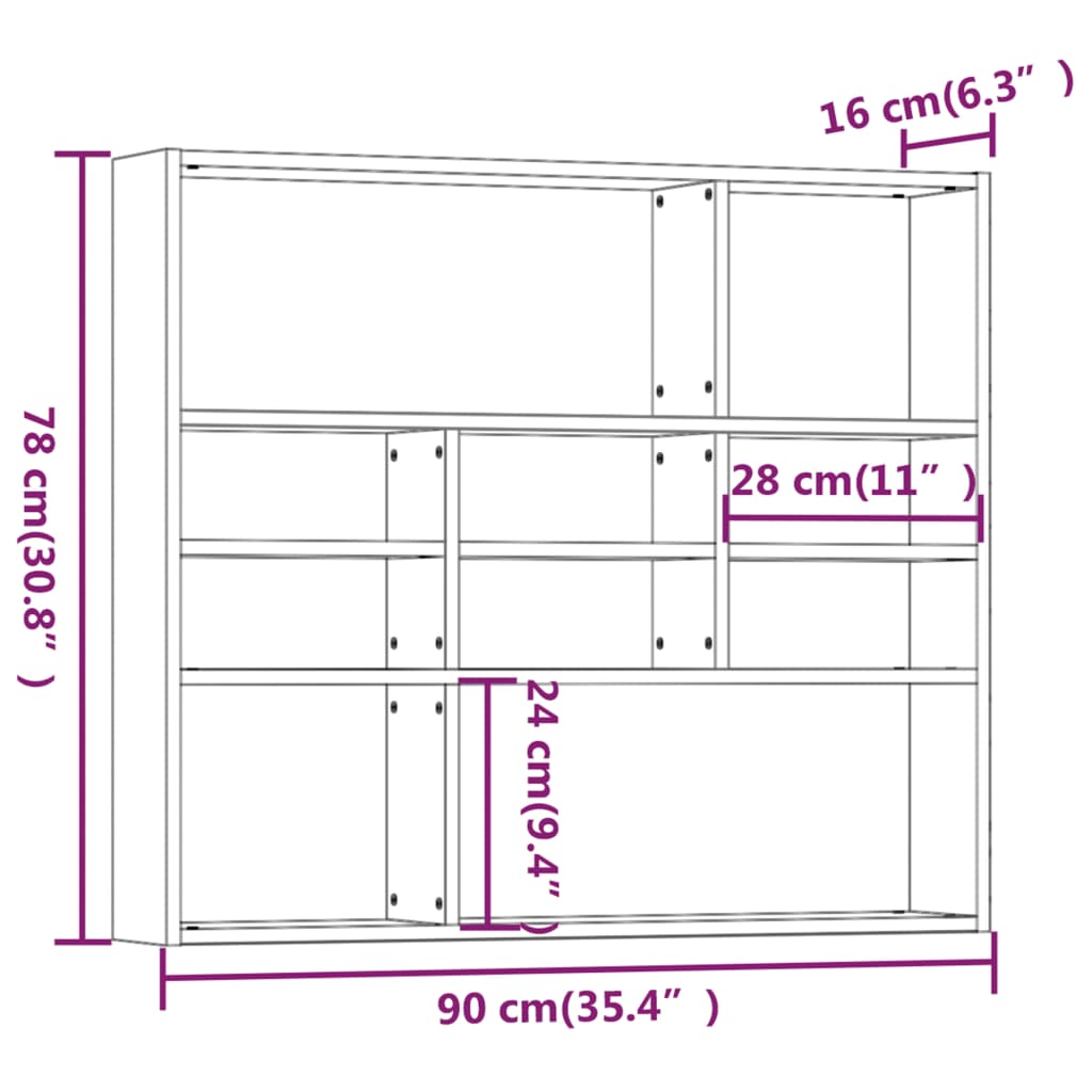 vidaXL Wall Shelf Grey Sonoma 90x16x78 cm Engineered Wood