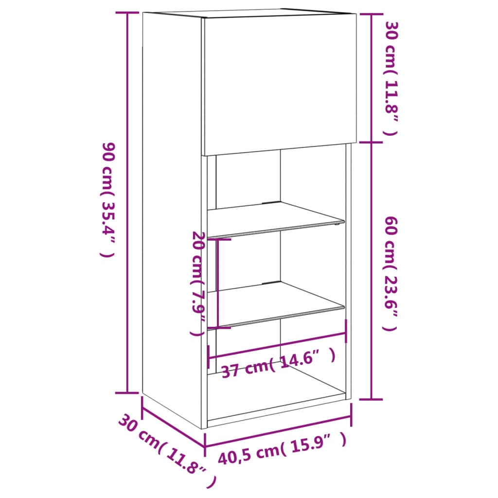 vidaXL TV Cabinet with LED Lights White 40.5x30x90 cm