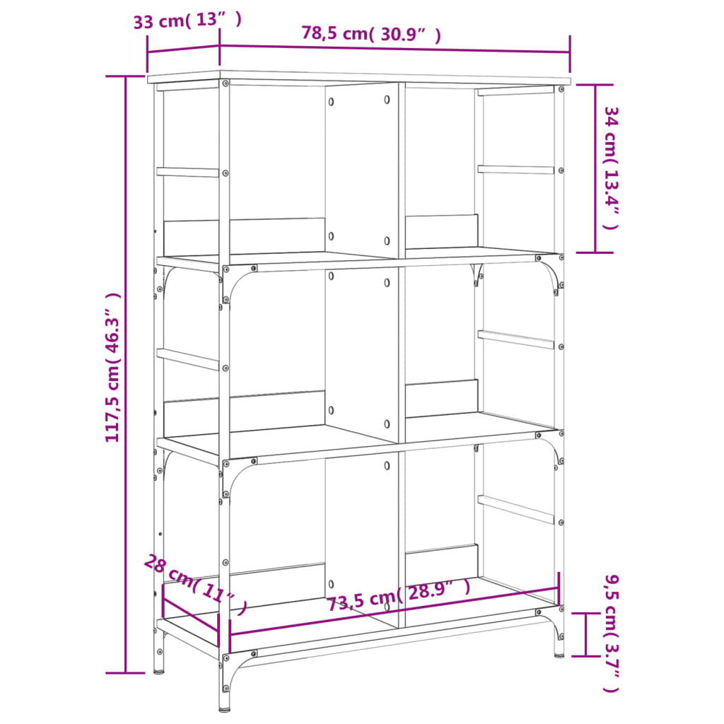 vidaXL Bookshelf Grey Sonoma 78.5x33x117.5 cm Engineered Wood