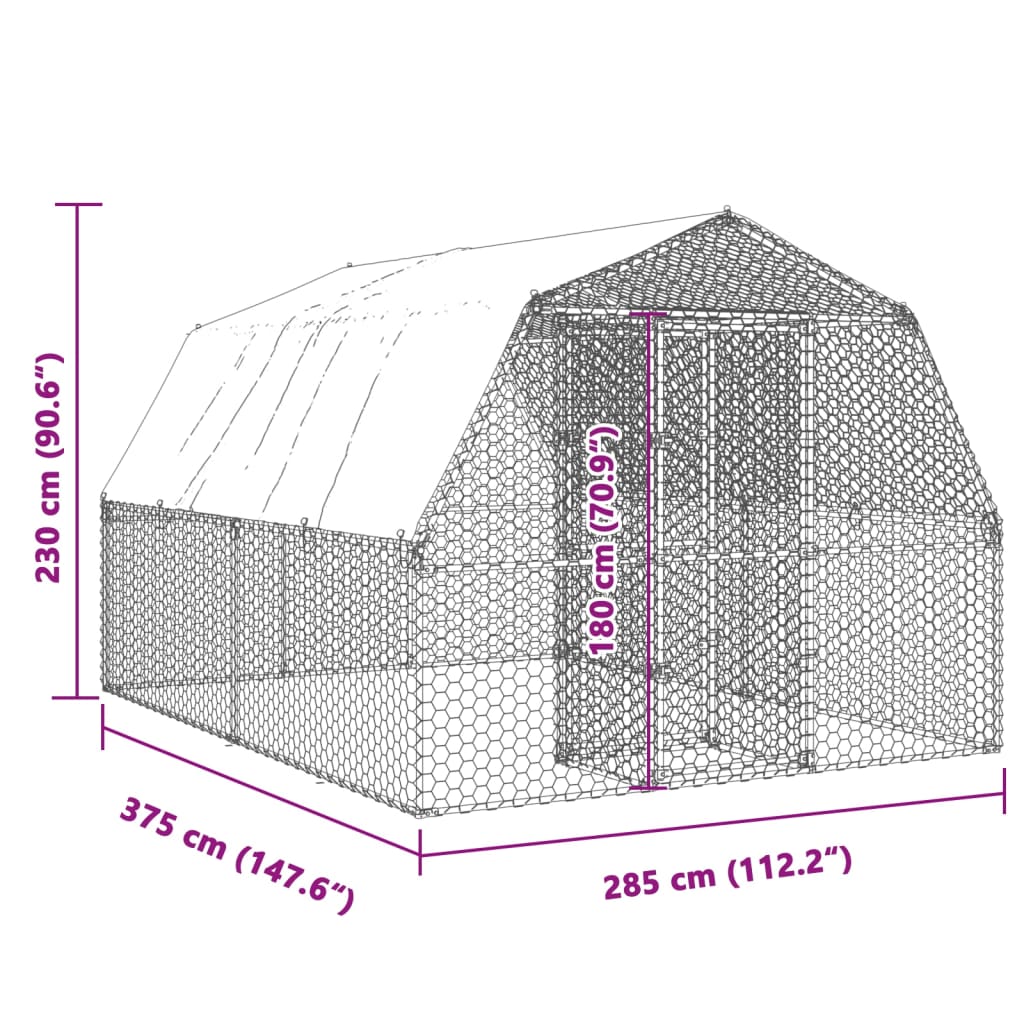 vidaXL Bird Cage with Roof and Door Silver Galvanised Steel