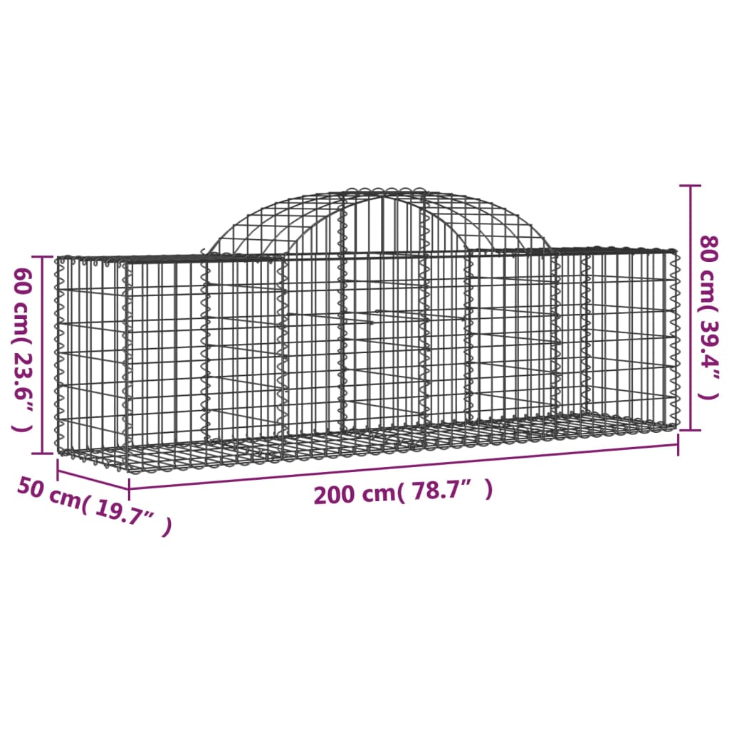 vidaXL Arched Gabion Baskets 20 pcs 200x50x60/80 cm Galvanised Iron