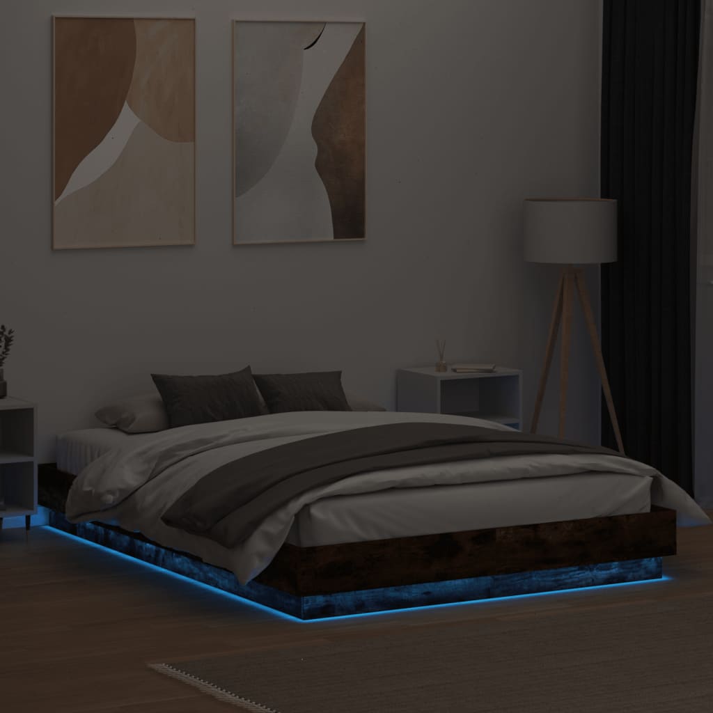 vidaXL Bed Frame with LED without Mattress Smoked Oak 150x200 cm King Size