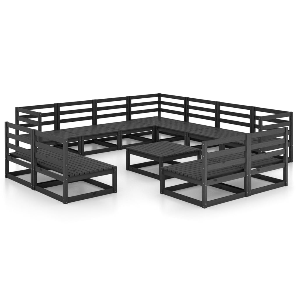 vidaXL 12 Piece Garden Lounge Set Black Solid Pinewood