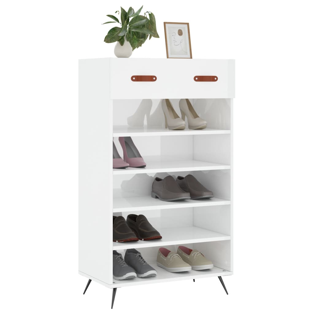 vidaXL Shoe Cabinet High Gloss White 60x35x105 cm Engineered Wood