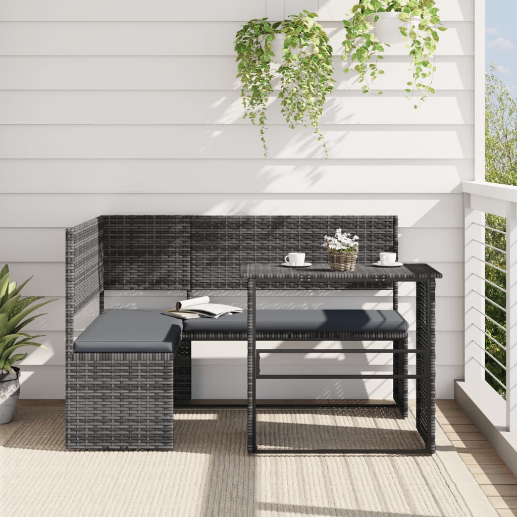 vidaXL Garden Sofa with Table and Cushions L-Shaped Grey Poly Rattan