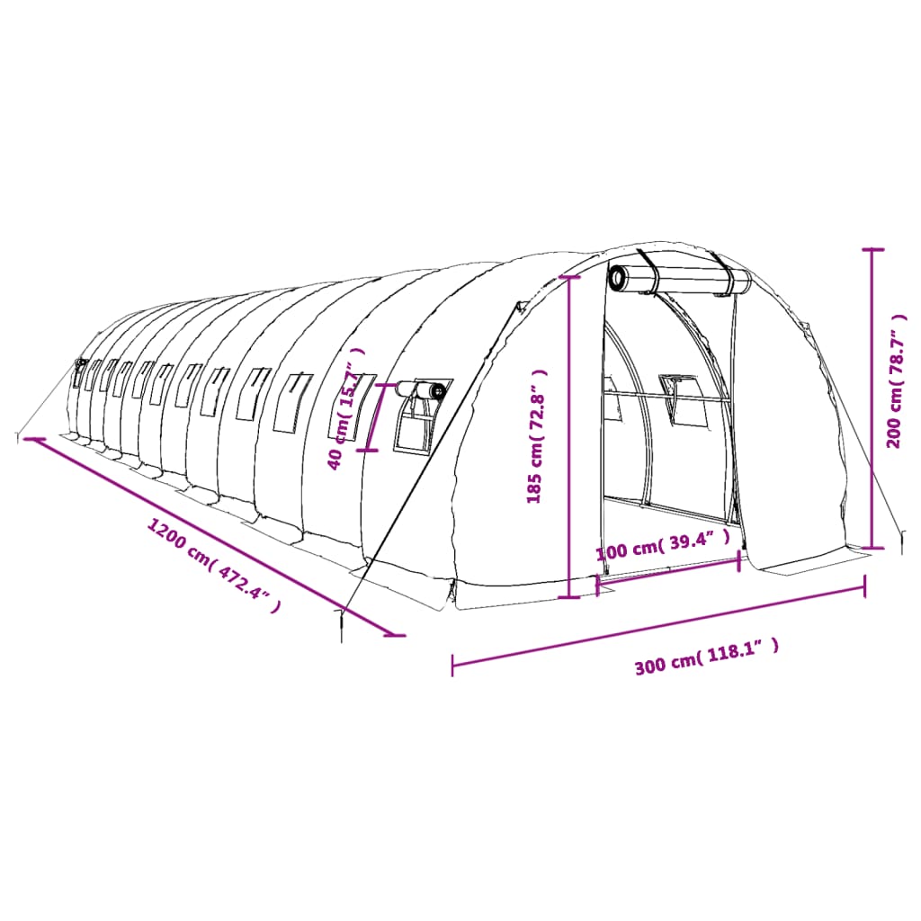 vidaXL Greenhouse with Steel Frame White 36 m² 12x3x2 m