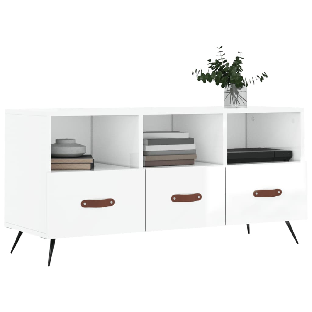 vidaXL TV Cabinet High Gloss White 102x36x50 cm Engineered Wood