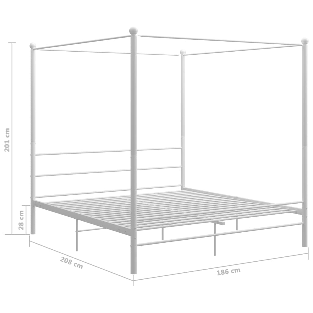 vidaXL Canopy Bed Frame without Mattress White Metal 180x200 cm Super King