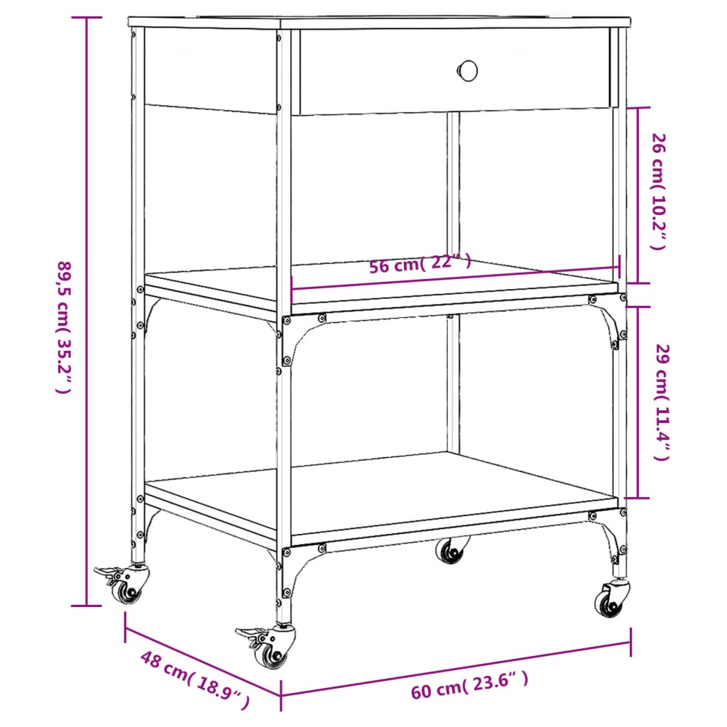 vidaXL Kitchen Trolley Grey Sonoma 60x48x89.5 cm Engineered Wood