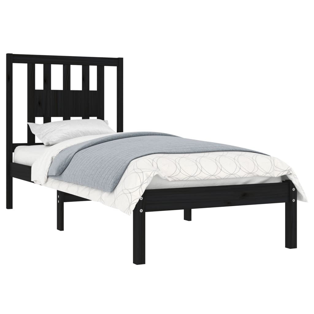 vidaXL Bed Frame without Mattress Black Solid Wood Single