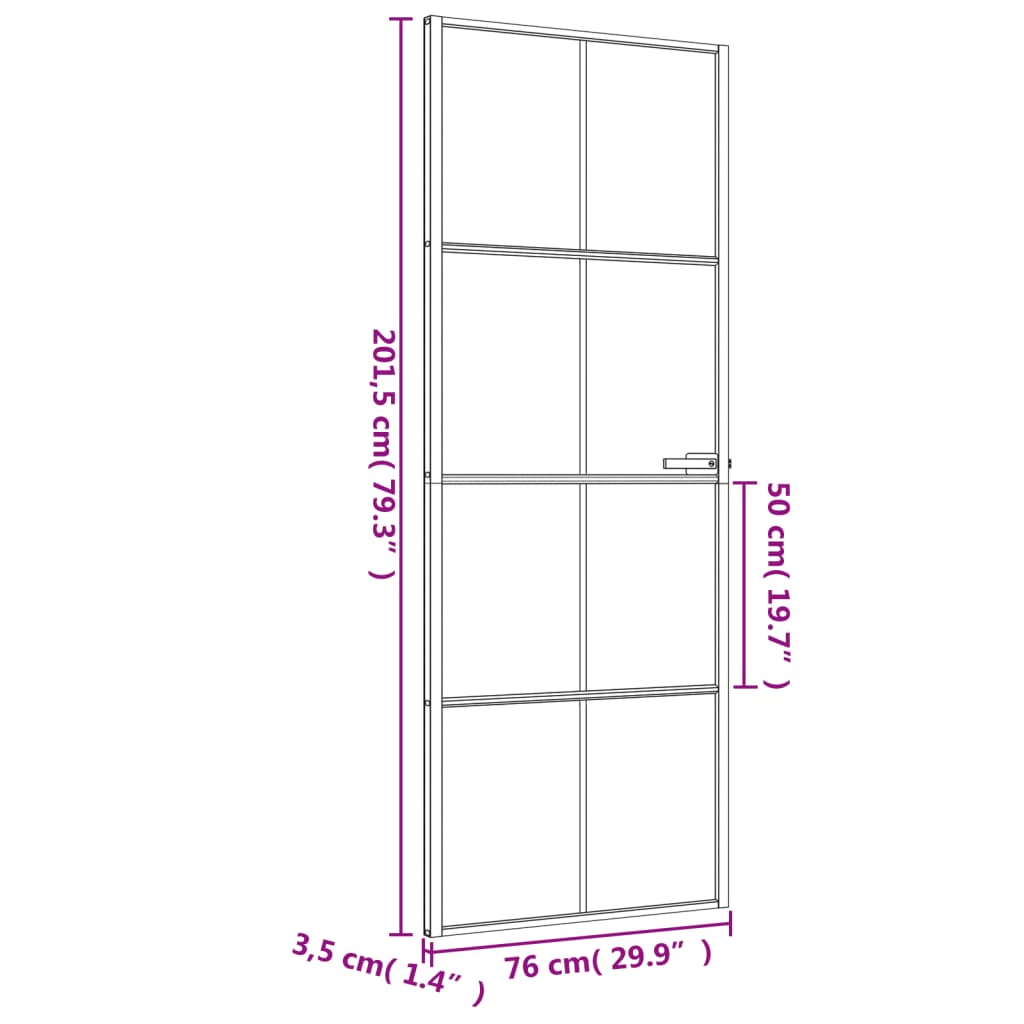 vidaXL Interior Door Slim Black 76x201.5 cm Tempered Glass and Aluminium