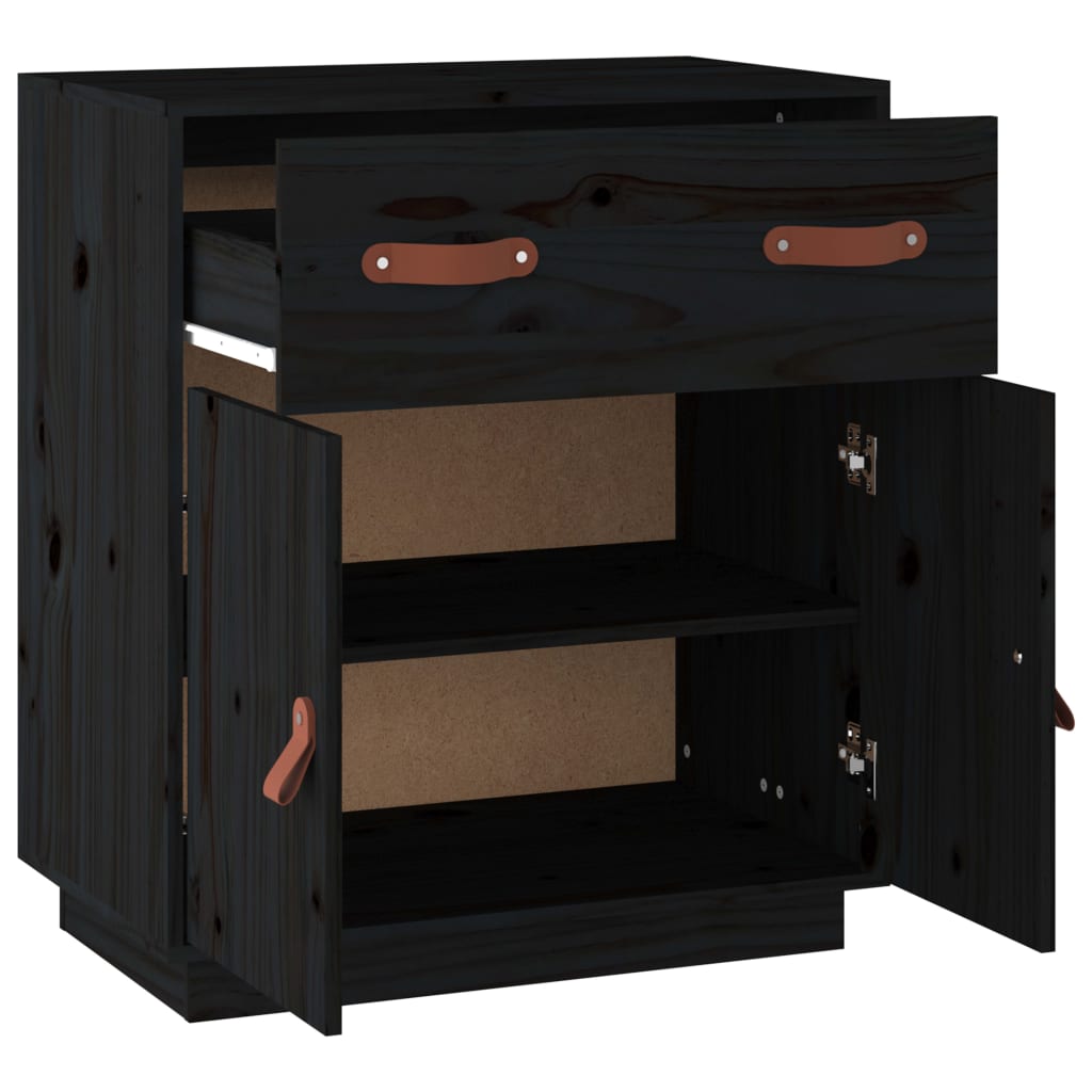 vidaXL Sideboard Black 65.5x40x75 cm Solid Wood Pine