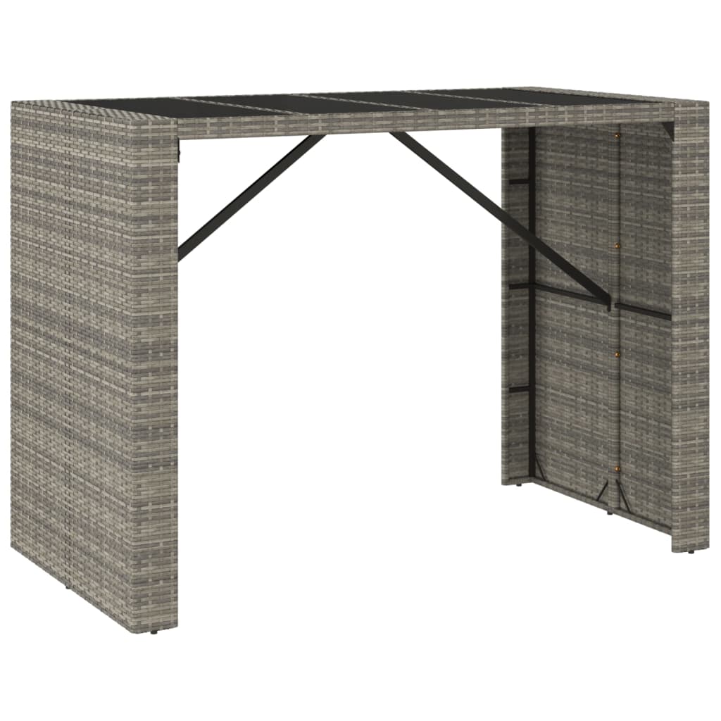 vidaXL Bar Table with Glass Top Grey 145x80x110 cm Poly Rattan