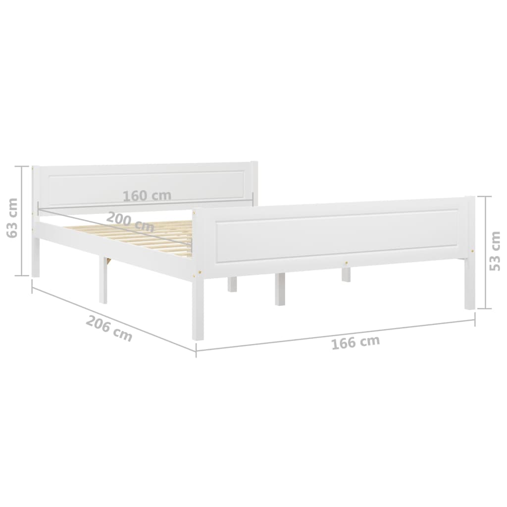 vidaXL Bed Frame without Mattress Solid Pinewood White 160x200 cm