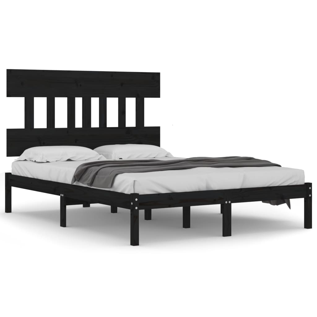 vidaXL Bed Frame without Mattress Black 140x190 cm Solid Wood