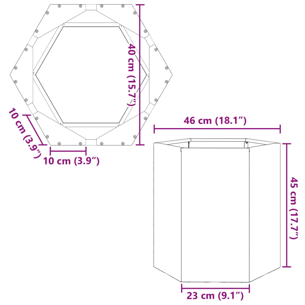 vidaXL Garden Planter White Hexagon 46x40x45 cm Steel