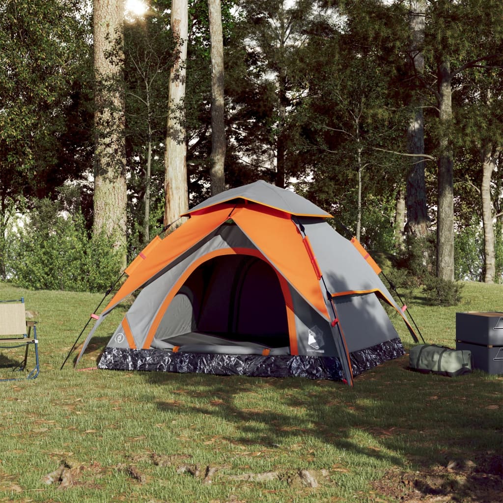 vidaXL Camping Tent Dome 3-Person Grey and Orange Quick Release