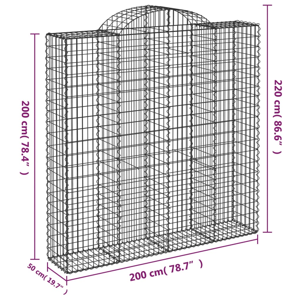 vidaXL Arched Gabion Baskets 10 pcs 200x50x200/220 cm Galvanised Iron