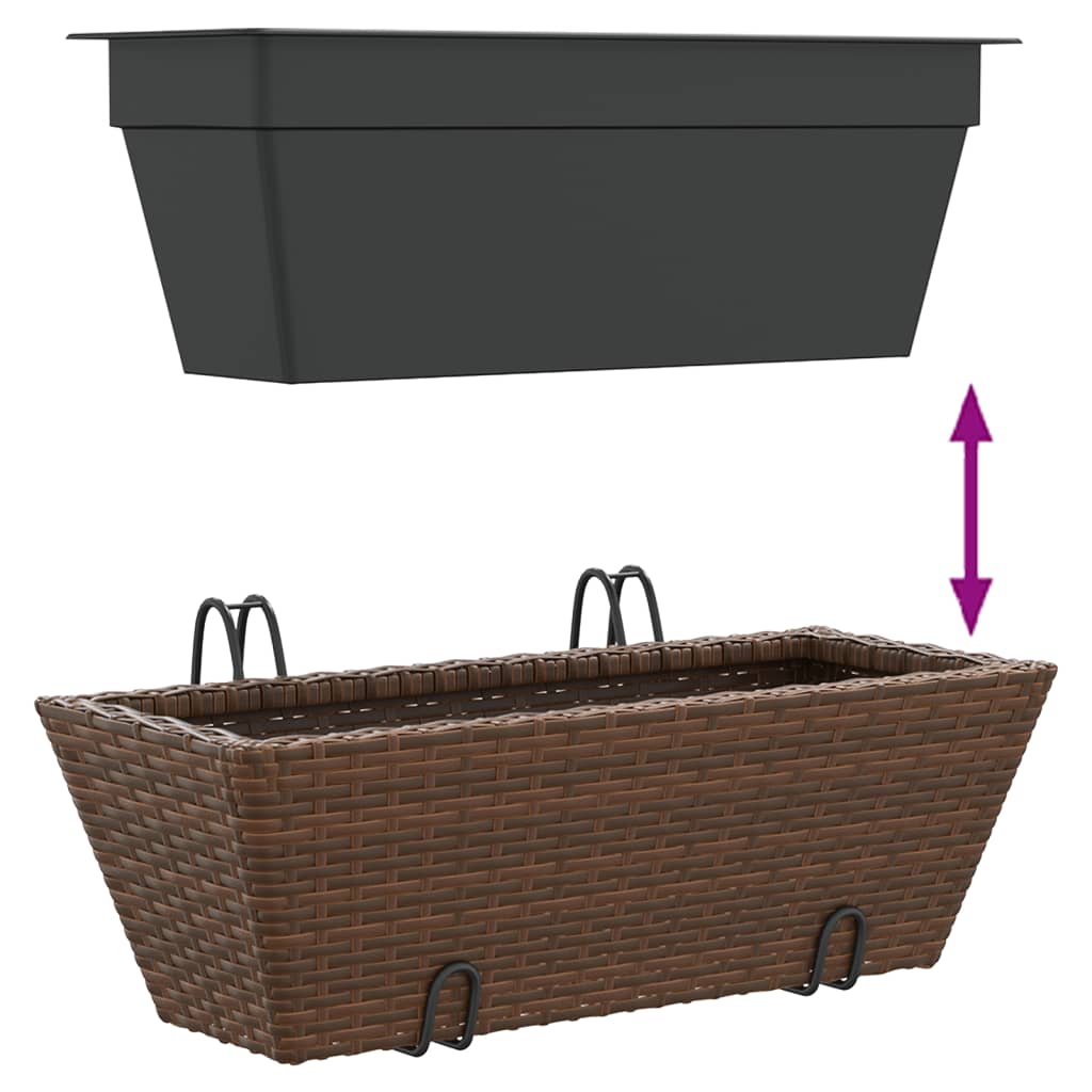 vidaXL Planters with hooks 2 pcs Brown Poly Rattan